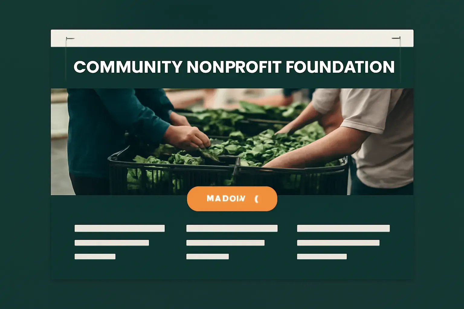 Dark-toned homepage concept for a community foundation with a high-contrast donate button and a programmes list.